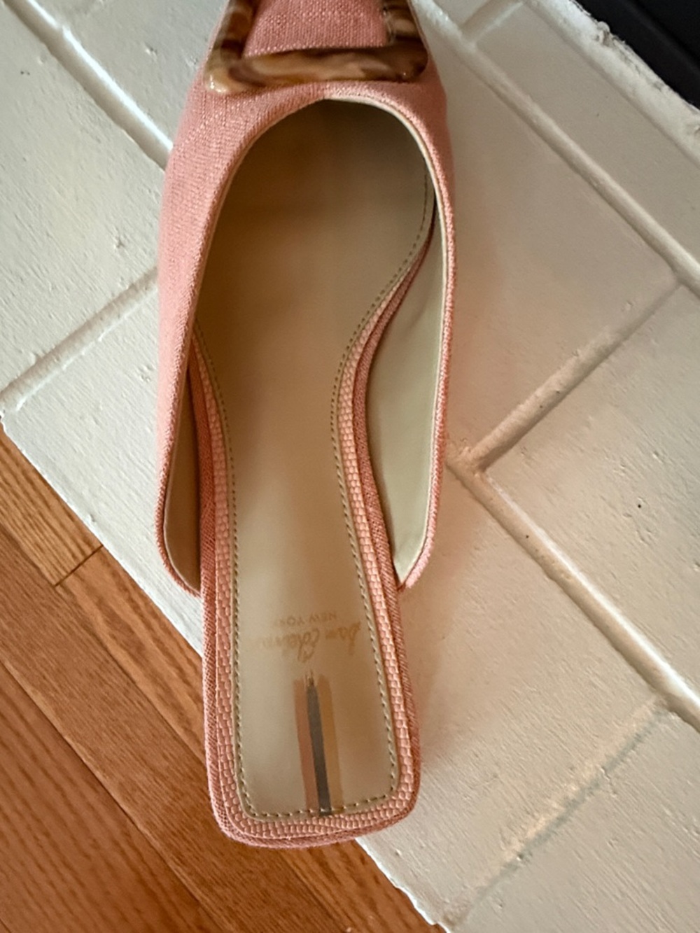 Sam Edelman Pink Square-Toe Slip-On Mules with Marbled Buckle - Picture 5 of 6